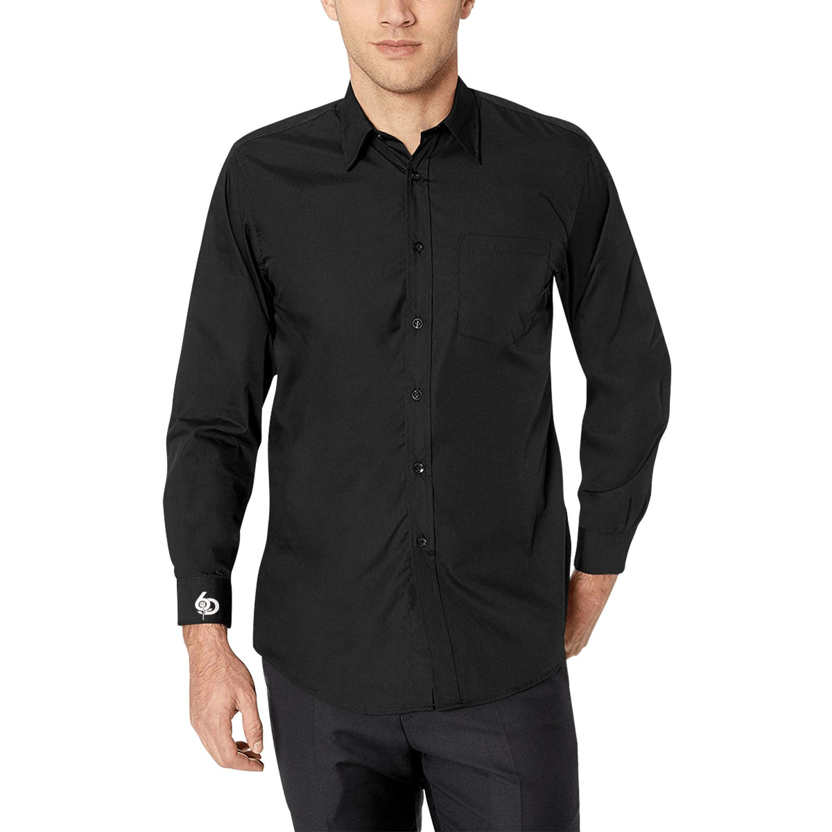 Men's Black Accent Long Sleeve Button-Down Shirt
