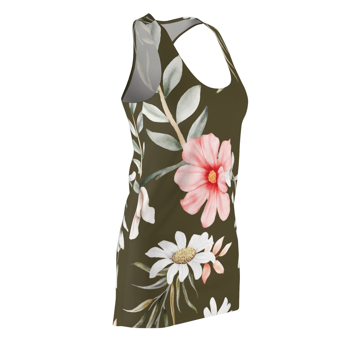 Floral Racerback Dress — Pink, White & Olive Blooms (Shop the Look) "Slides sold separately"