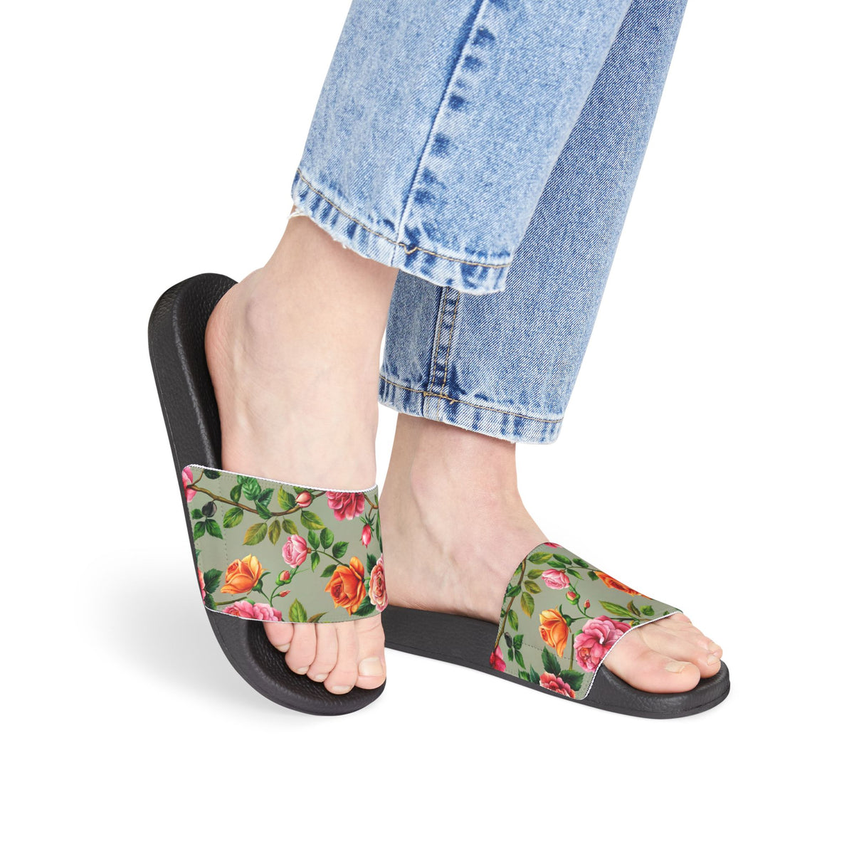 Floral Rose Slide Sandals — Women's Removable-Strap Pool Slides