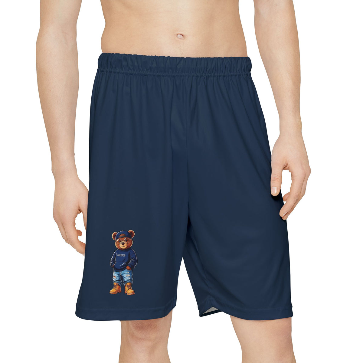 Navy Athletic Shorts with Tiny Teddy Graphic