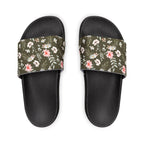 Women's Olive Floral Slide Sandals —Removable-Strap