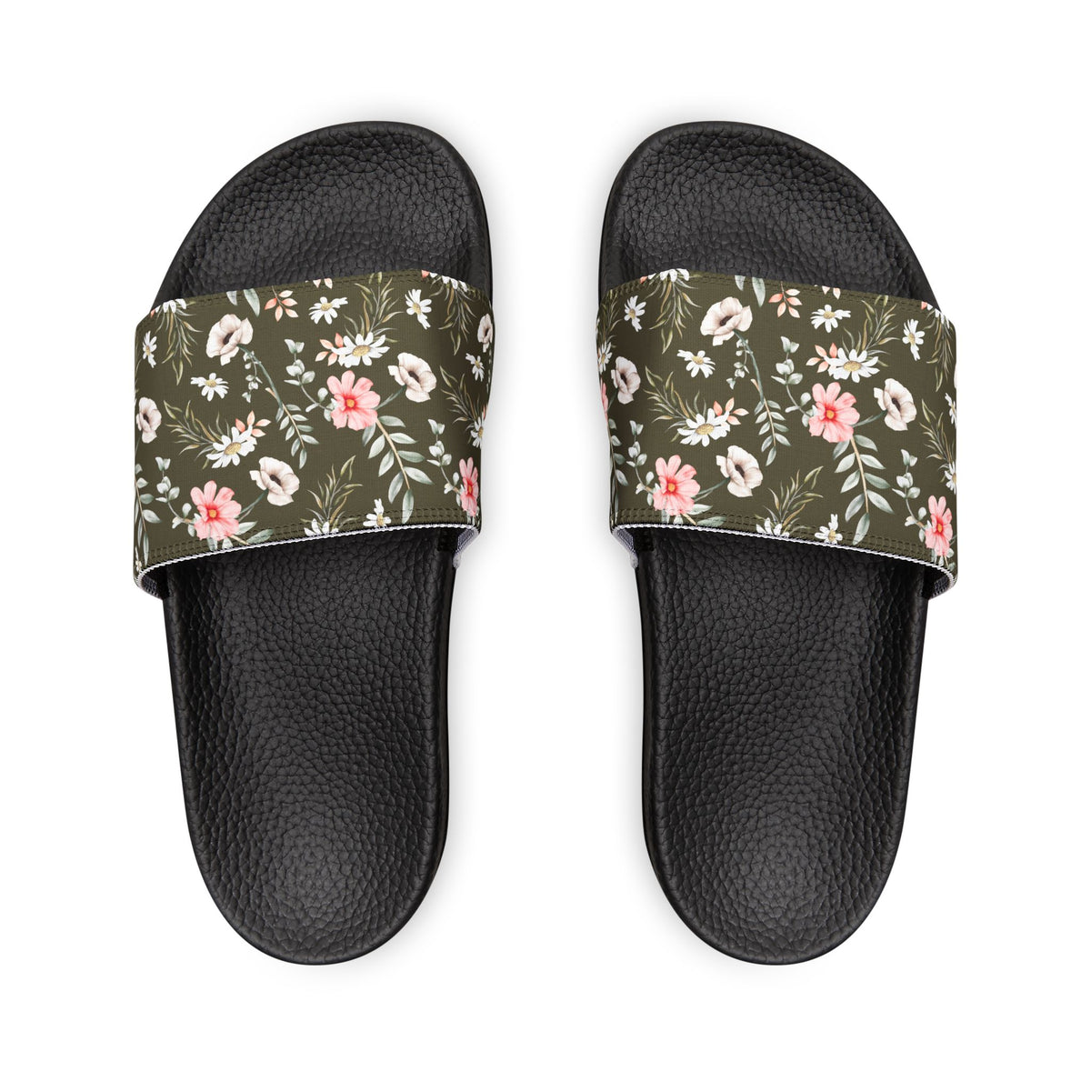 Women's Olive Floral Slide Sandals —Removable-Strap