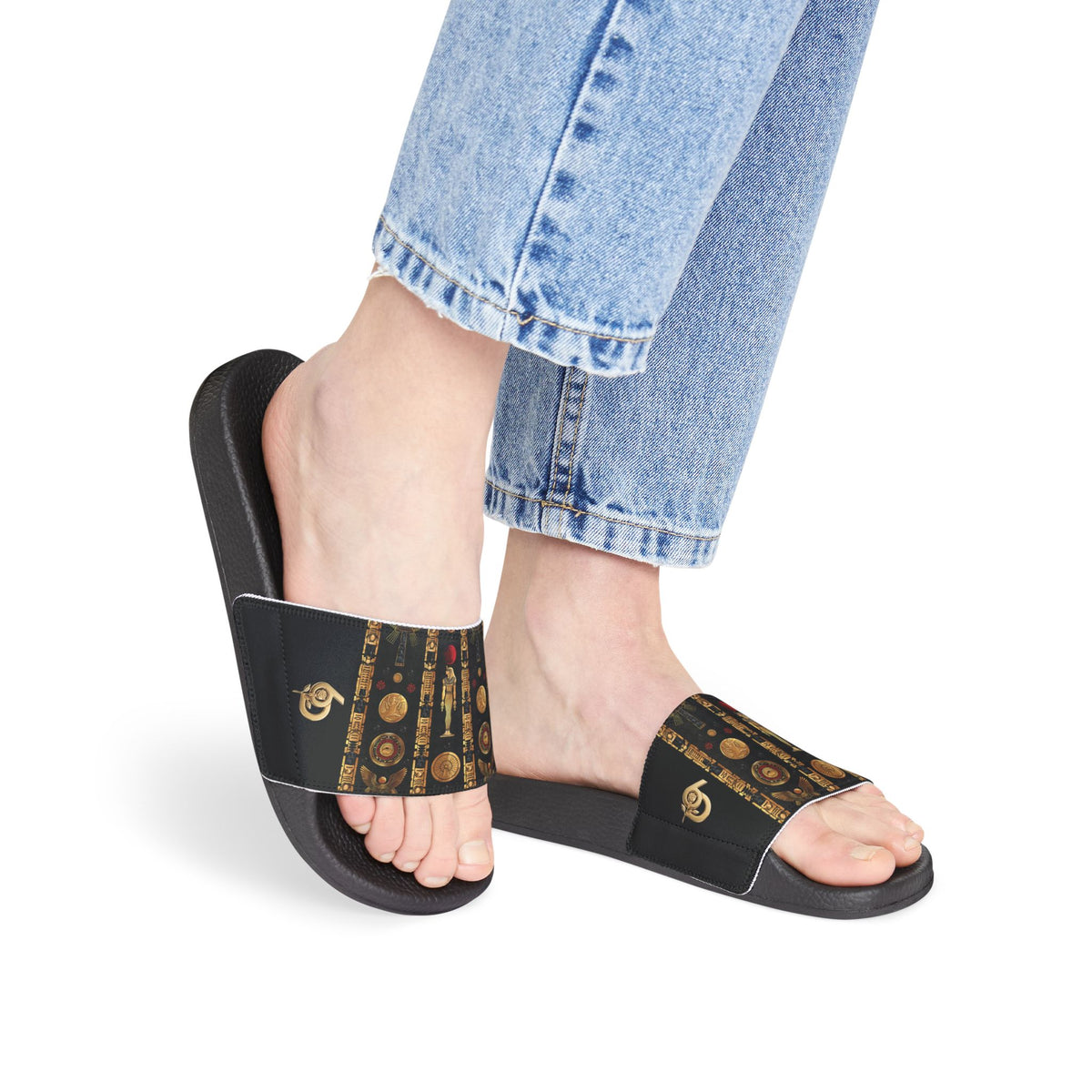 Limited Edition Egyptian Goddess Pattern Slide Sandals — Women's Removable-Strap Beach Slides