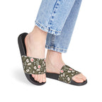 Women's Olive Floral Slide Sandals —Removable-Strap