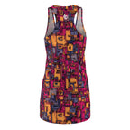 Abstract Geometric Racerback Dress — Vibrant Pink & Gold (Shop the Look) "Slides sold separately"