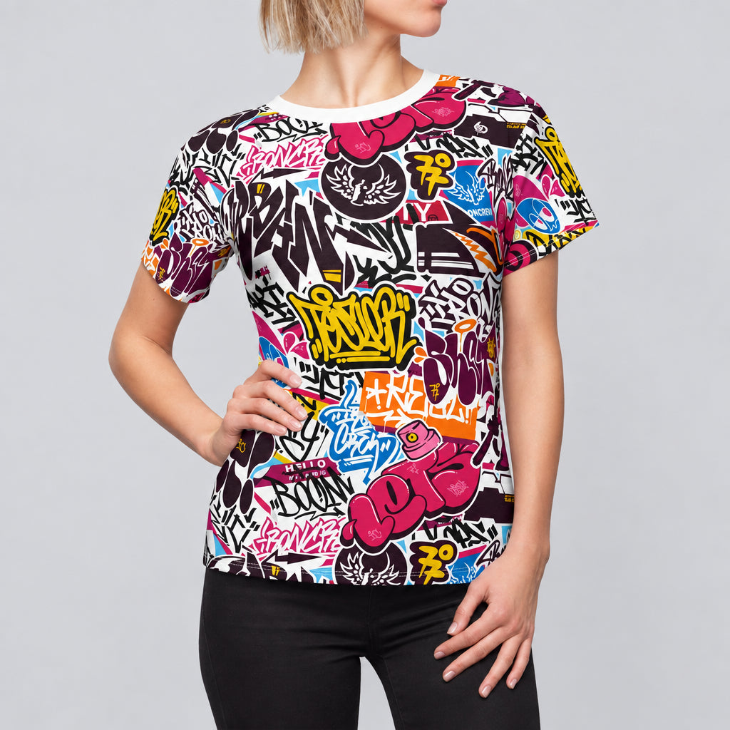 Women's Graffiti Tee "Up Town NYC" Urban Street Art Design. ( Available in two fabric weights: an airy 4 oz lightweight knit and a sturdy 6 oz heavyweight cotton).
