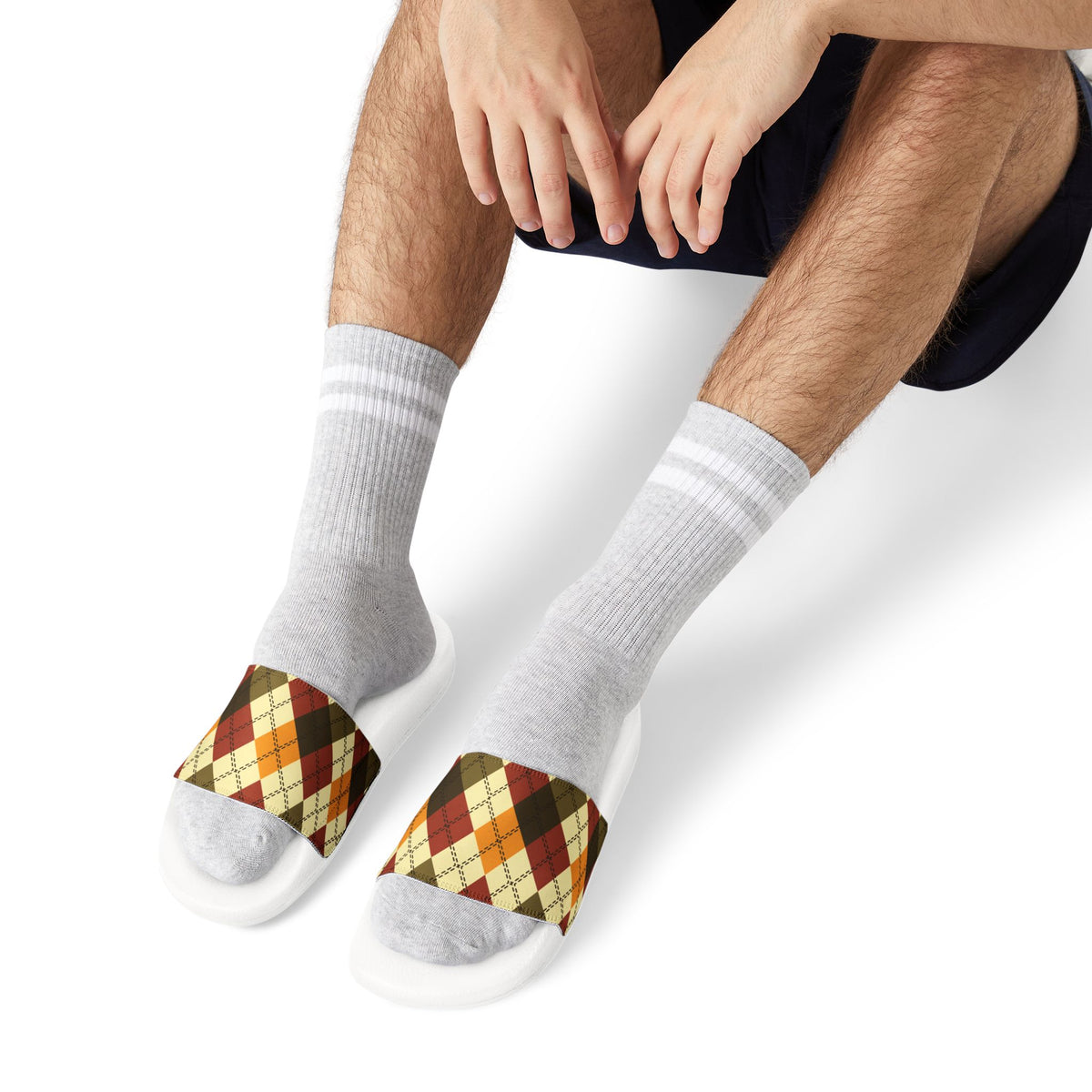 Men's Plaid Slide Sandals — Removable Strap (Matching the Men's Fitted Embroidered Jogger &amp; Top)