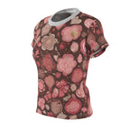 Floral Heart Pattern Women's Tee Pink Brown