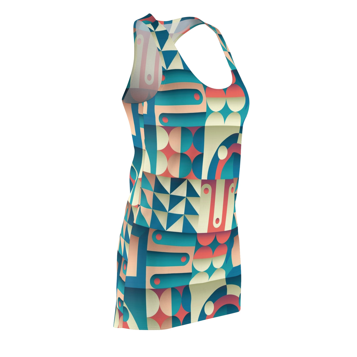 Geometric Retro Racerback Dress — Teal & Coral (Shop the Look) "Slides sold separately"