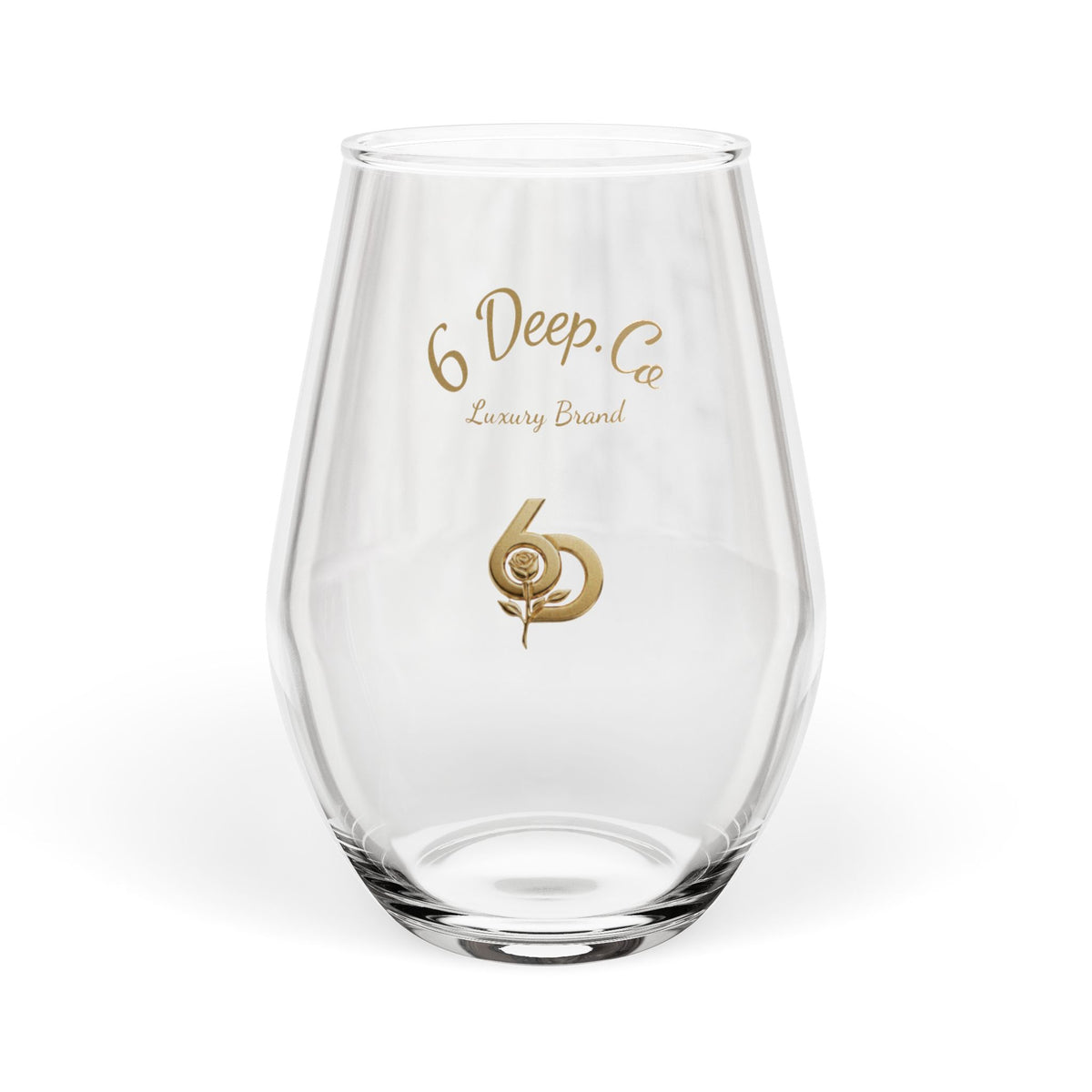 6 Deep Co. Gold Logo Stemless Wine Glass