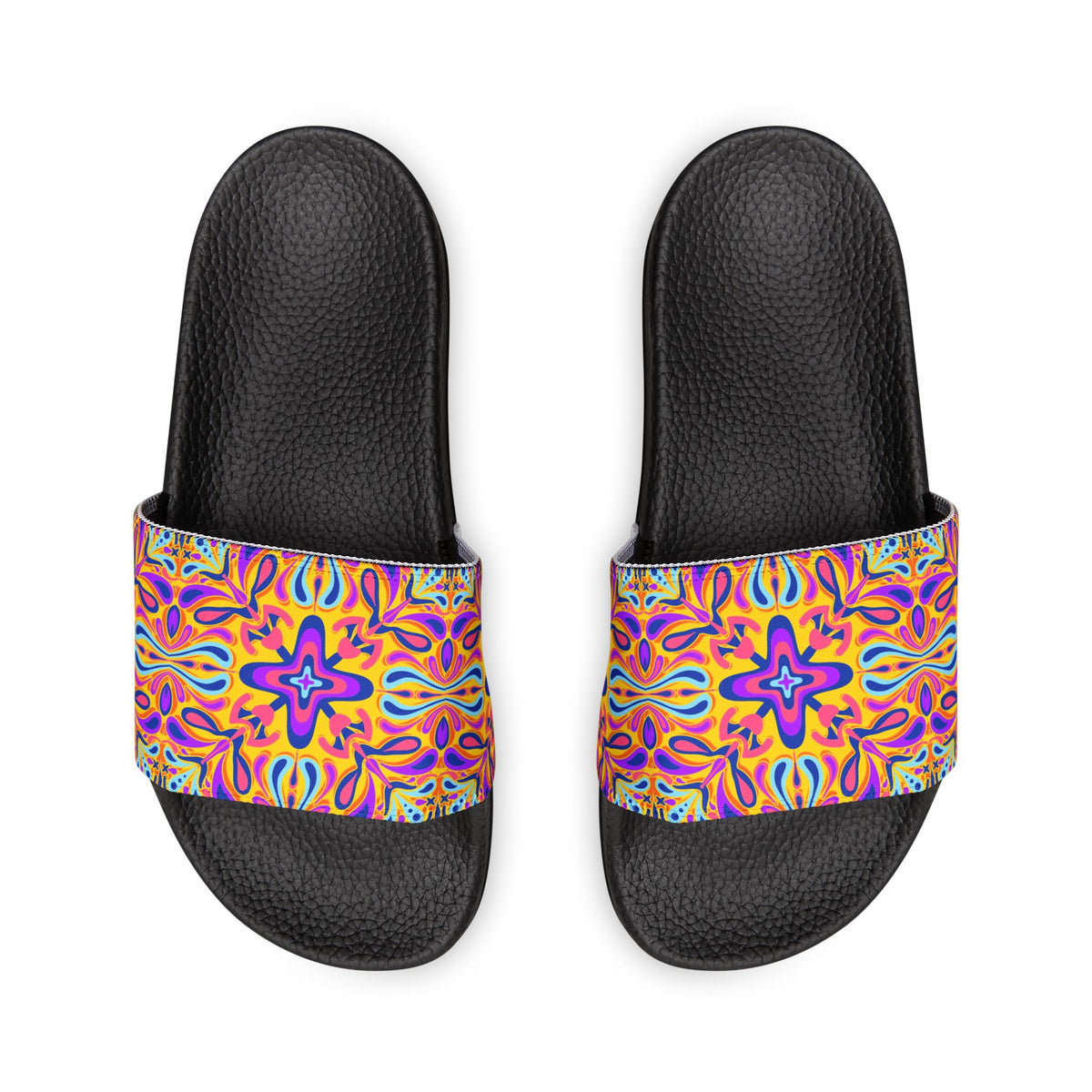 Women's Slide Sandals — Colorful Psychedelic Floral Strap