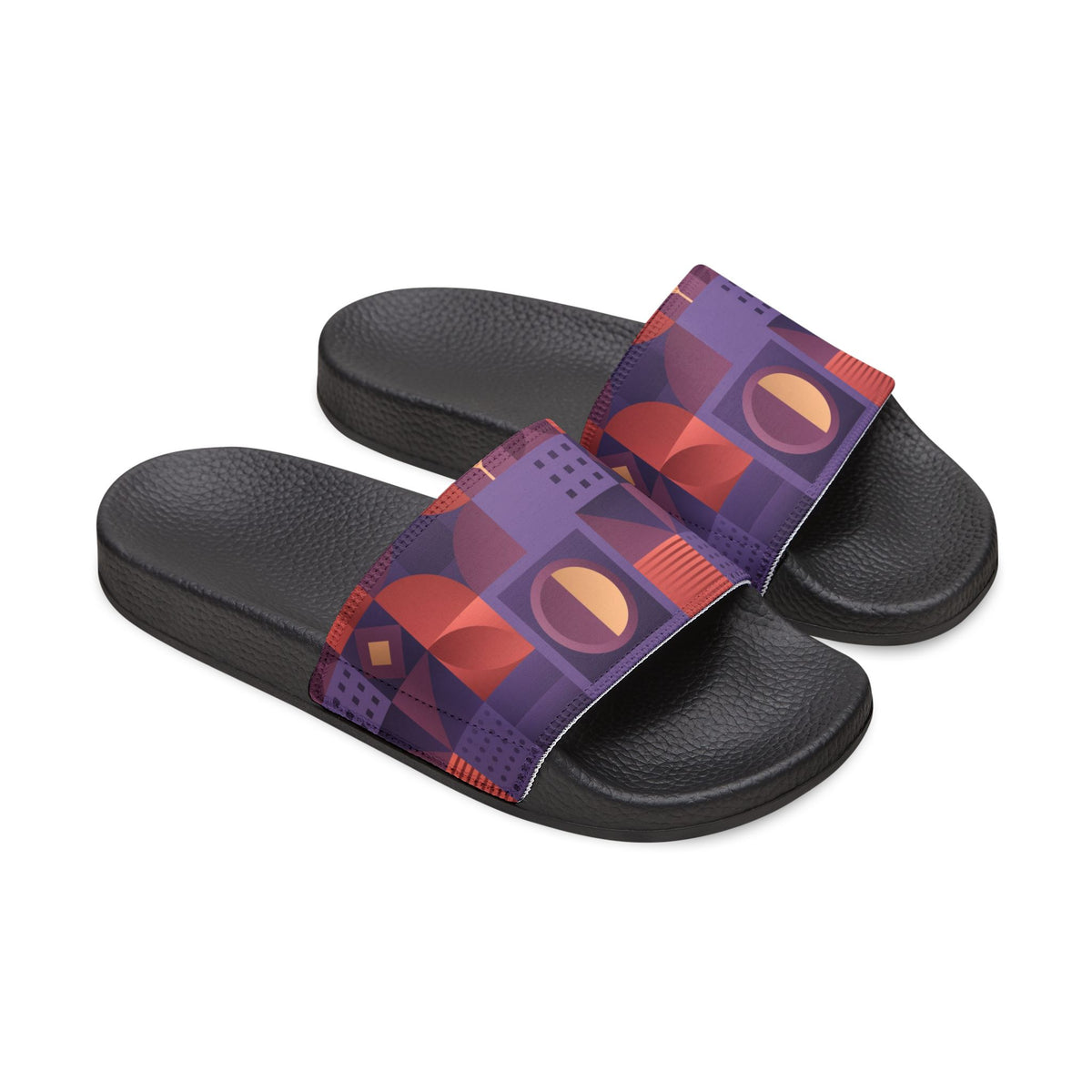 Women's Geometric Slide Sandals — Removable Strap Purple Red Abstract (Shop the Look)
