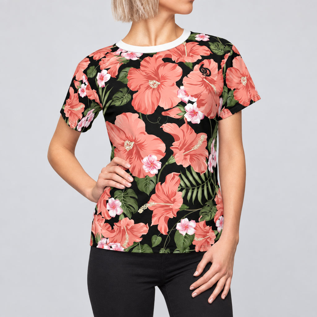 Women's Floral Hibiscus Tee. (Available in two fabric weights: an airy 4 oz lightweight knit and a sturdy 6 oz heavyweight cotton).