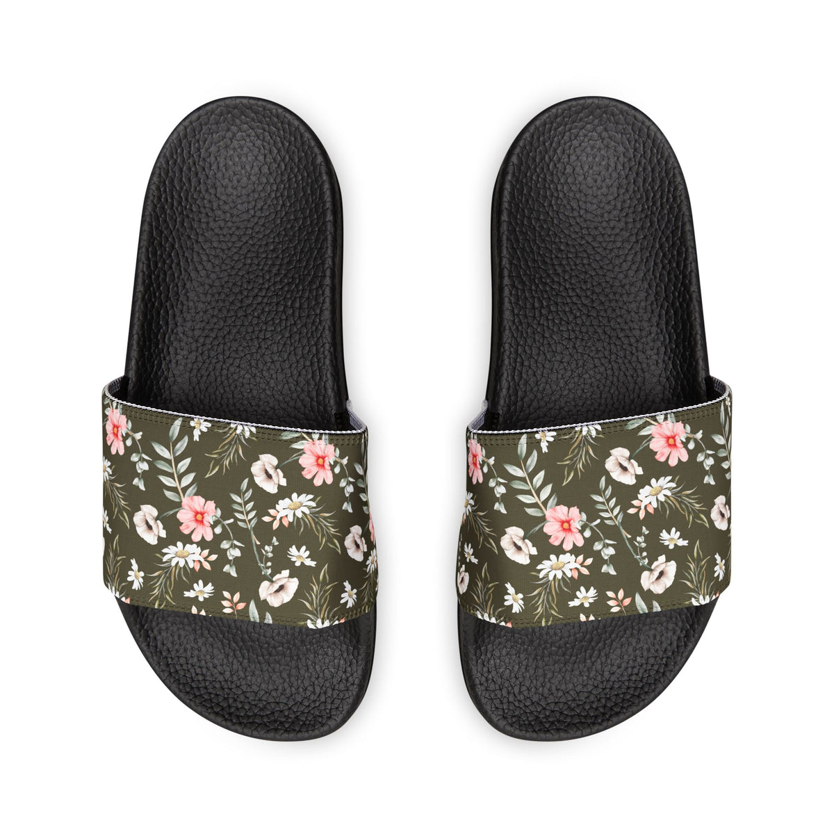 Women's Olive Floral Slide Sandals —Removable-Strap