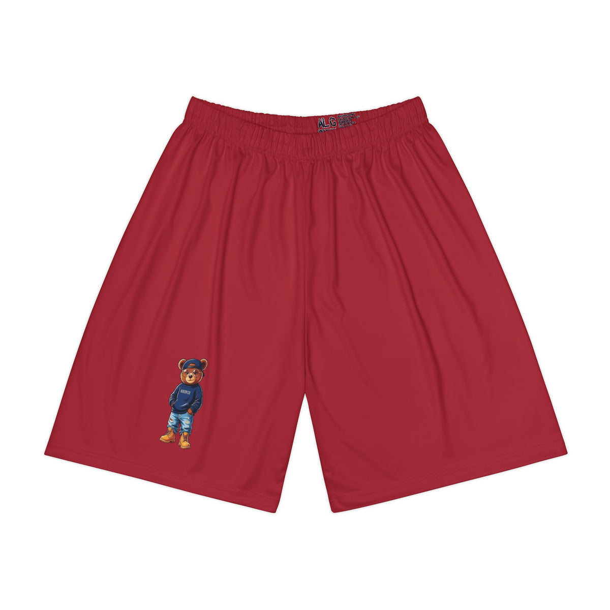 Men's Athletic Shorts with Teddy Bear Graphic — Red Sport Shorts