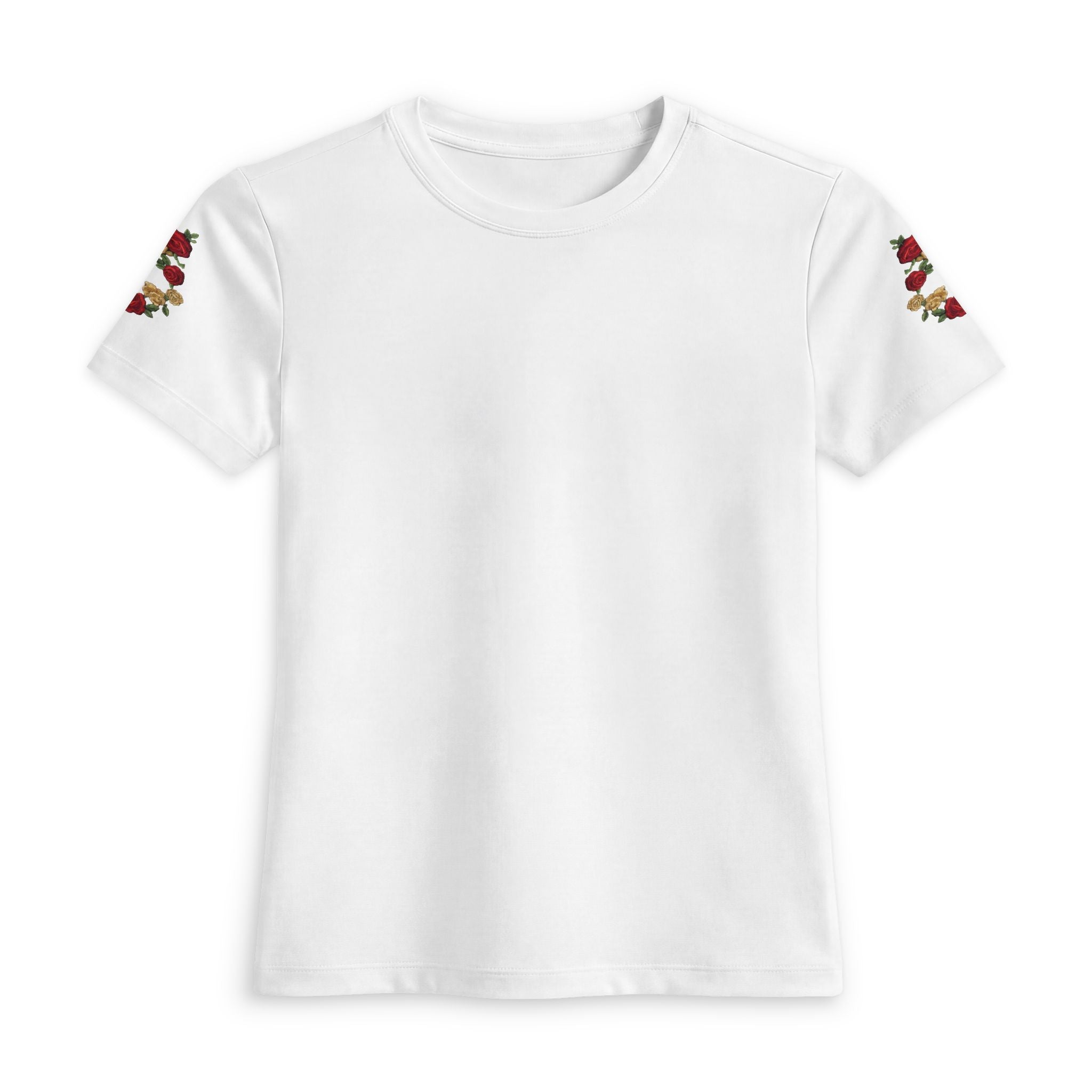 Women's Fitted Tee — Red Rose Sleeve Accent