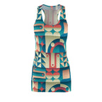 Geometric Retro Racerback Dress — Teal & Coral (Shop the Look) "Slides sold separately"