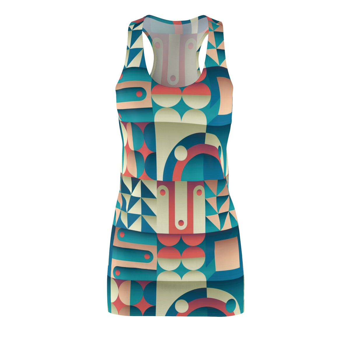Geometric Retro Racerback Dress — Teal & Coral (Shop the Look) "Slides sold separately"