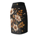 Floral Pencil Skirt — Vintage Cream & Amber Bouquet on Black
