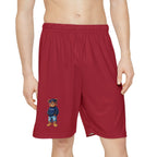 Men's Athletic Shorts with Teddy Bear Graphic — Red Sport Shorts