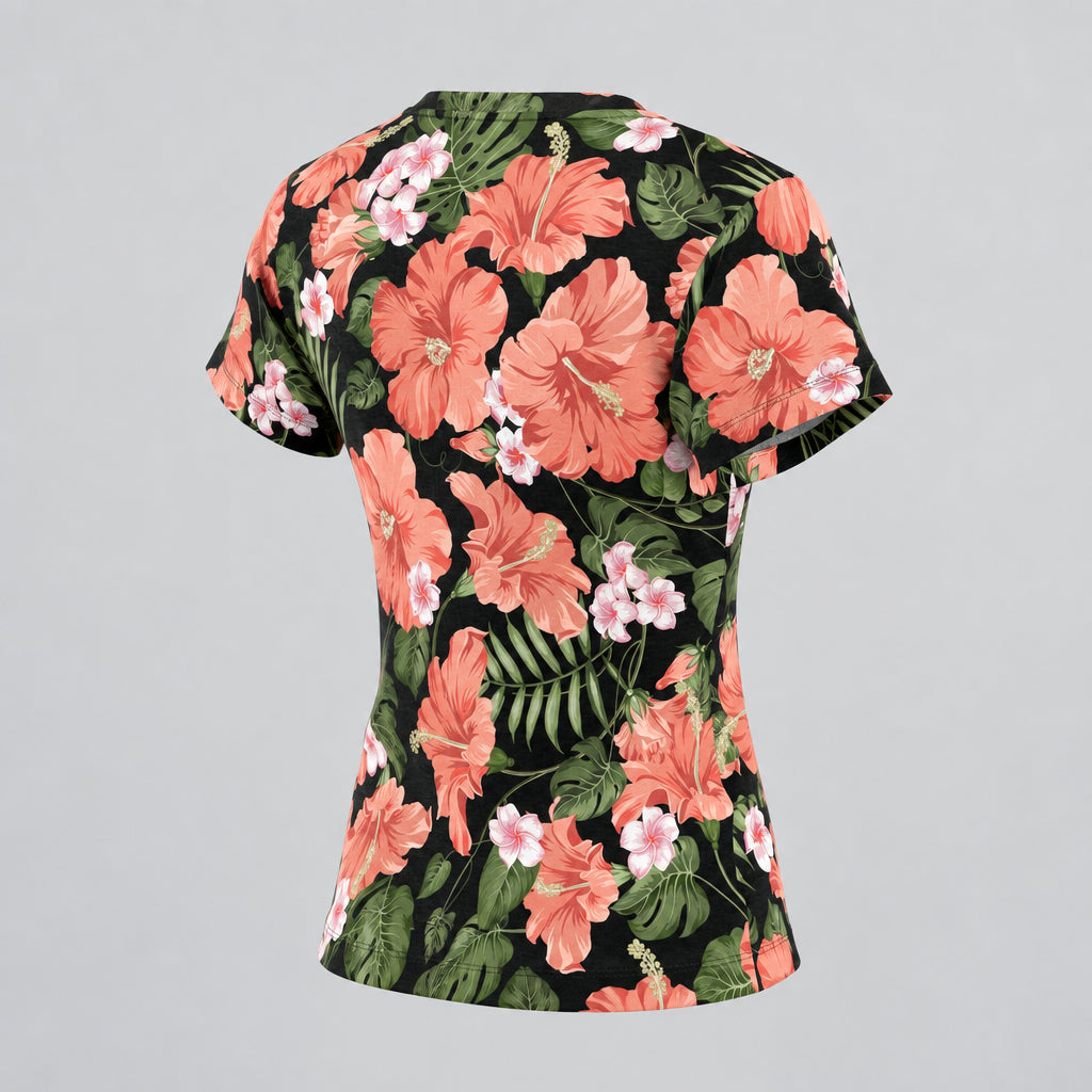 Women's Floral Hibiscus Tee. (Available in two fabric weights: an airy 4 oz lightweight knit and a sturdy 6 oz heavyweight cotton).