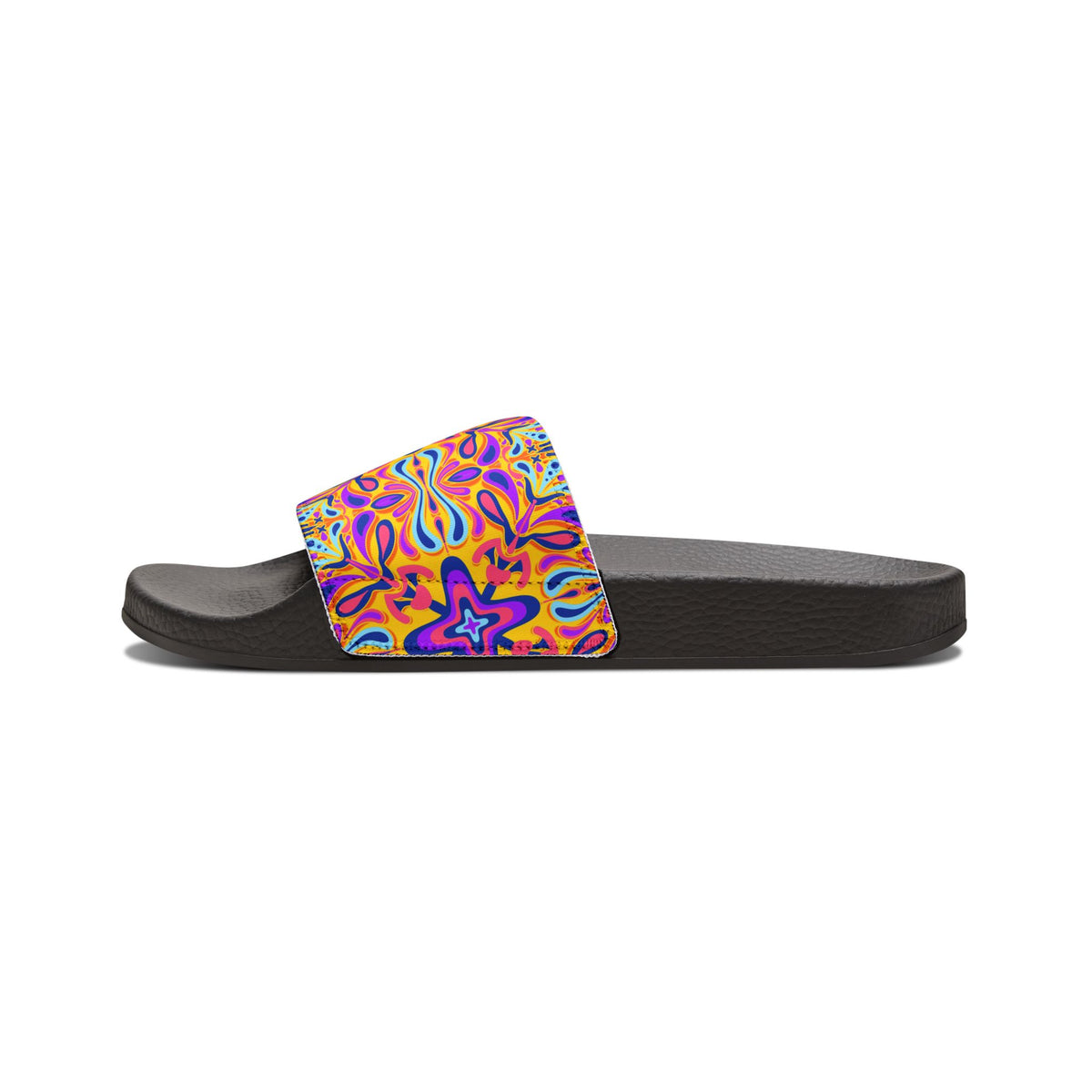 Women's Slide Sandals — Colorful Psychedelic Floral Strap