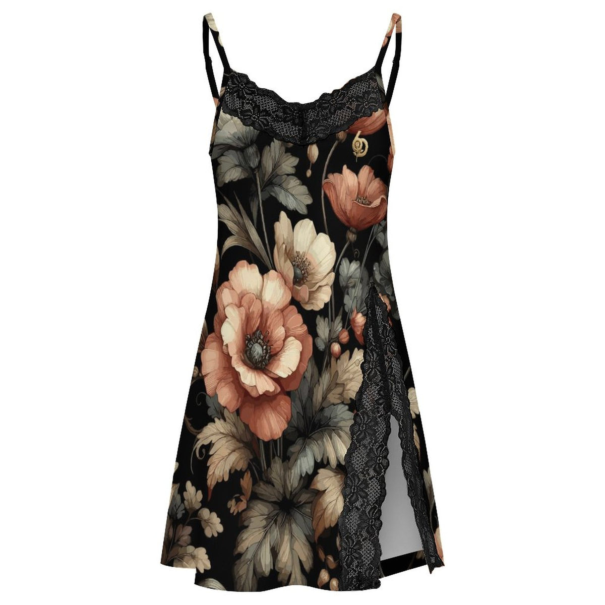 Midnight Blossom Lace Camisole Pajama Dress