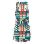 Geometric Retro Racerback Dress — Teal & Coral (Shop the Look) "Slides sold separately"