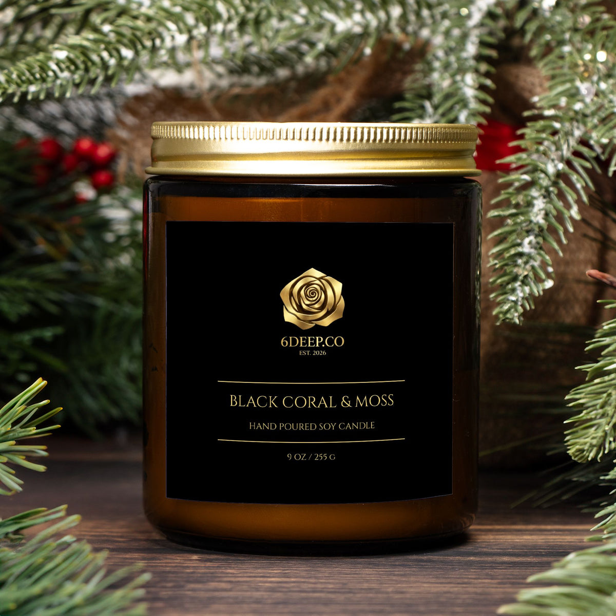 Black Coral & Moss Candle Amber Jar 9oz