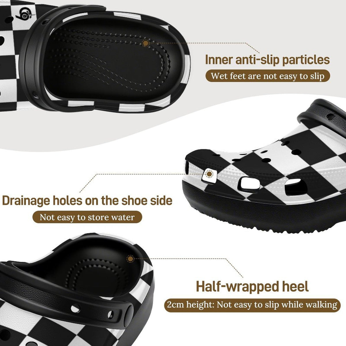 6Deep Checkmate High-Heeled Clogs