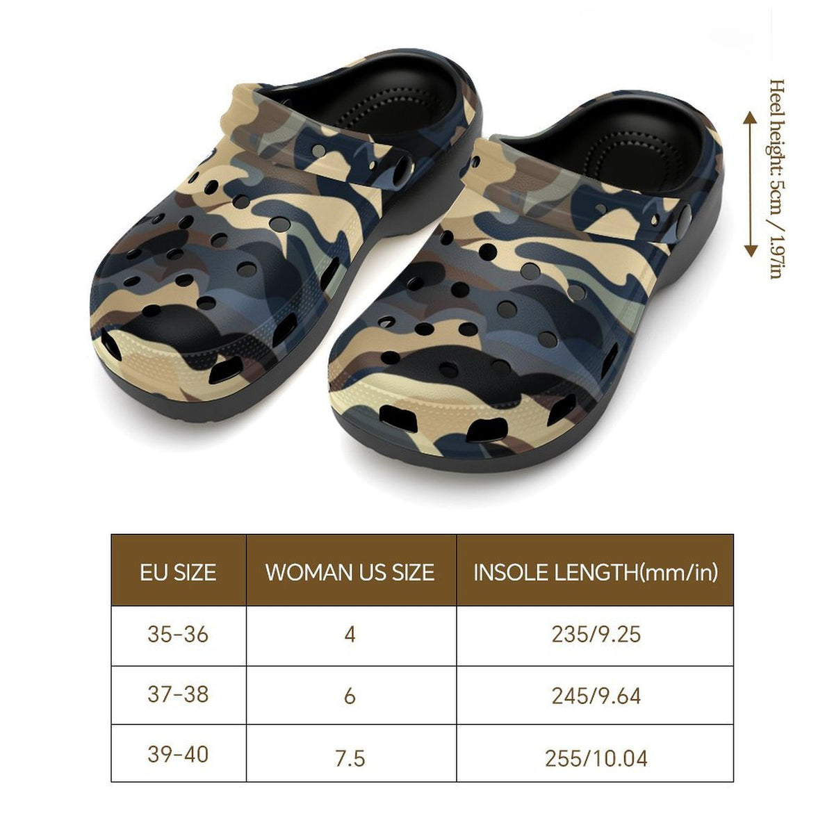 6Deep Urban Slate Camo High-heeled Clogs