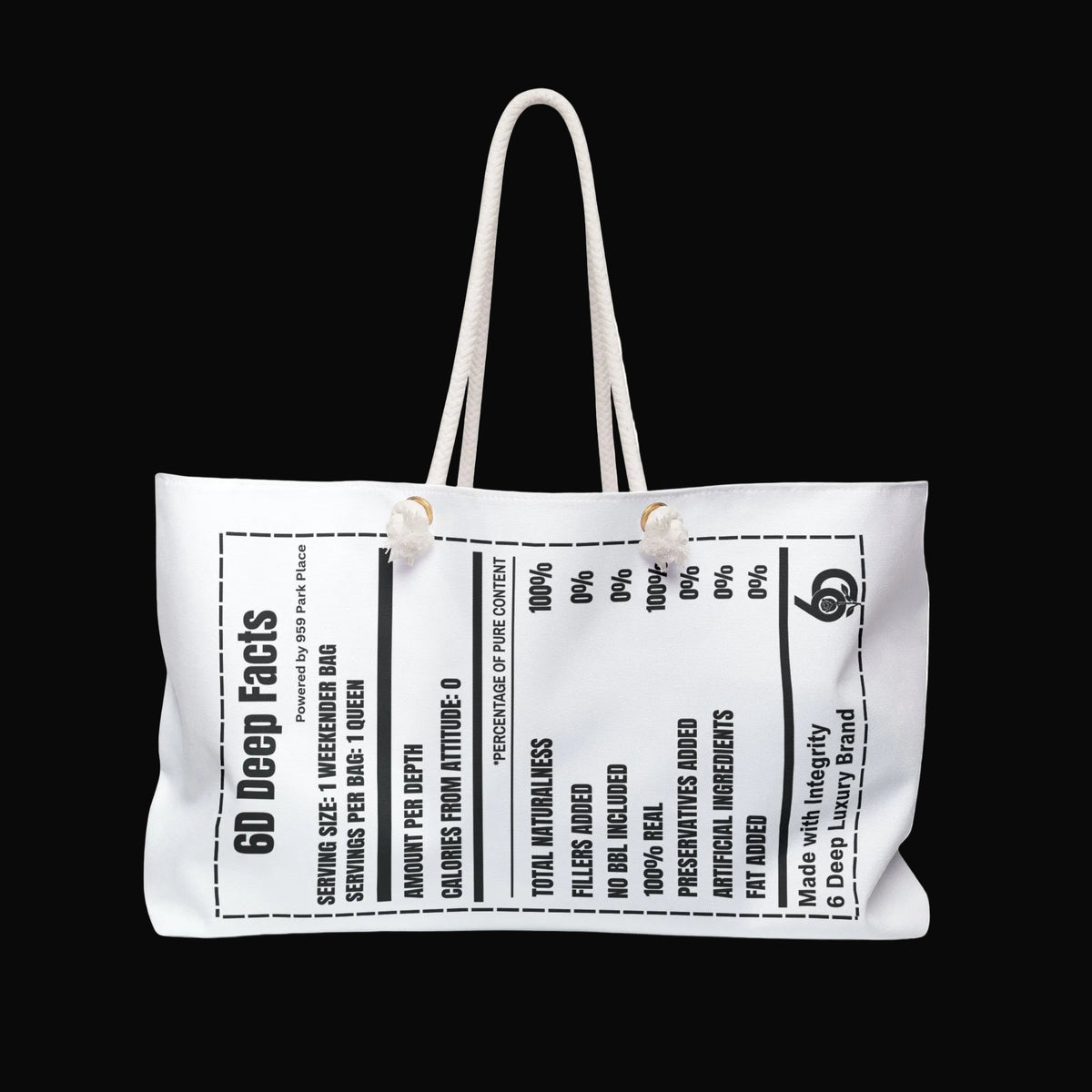 The Blueprint Weekender Bag — "No BBL Included • 100% Natural • No Fillers"