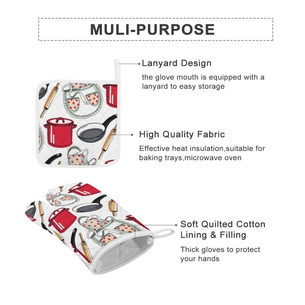 Oven Mitt & Pad Kitchen Set of 3