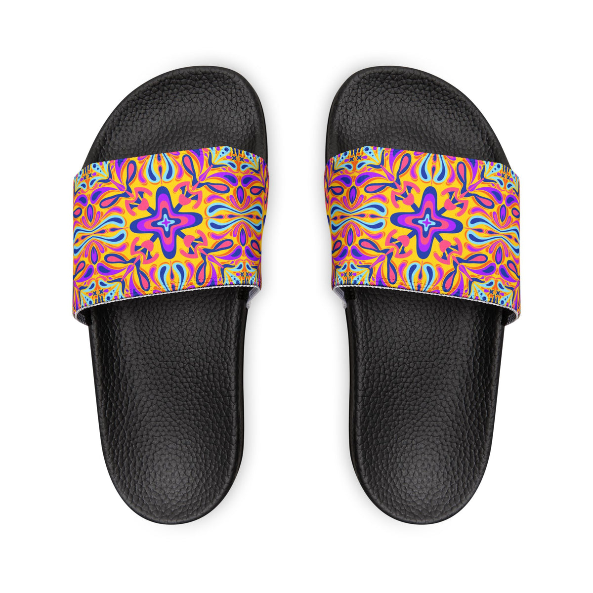Women's Slide Sandals — Colorful Psychedelic Floral Strap