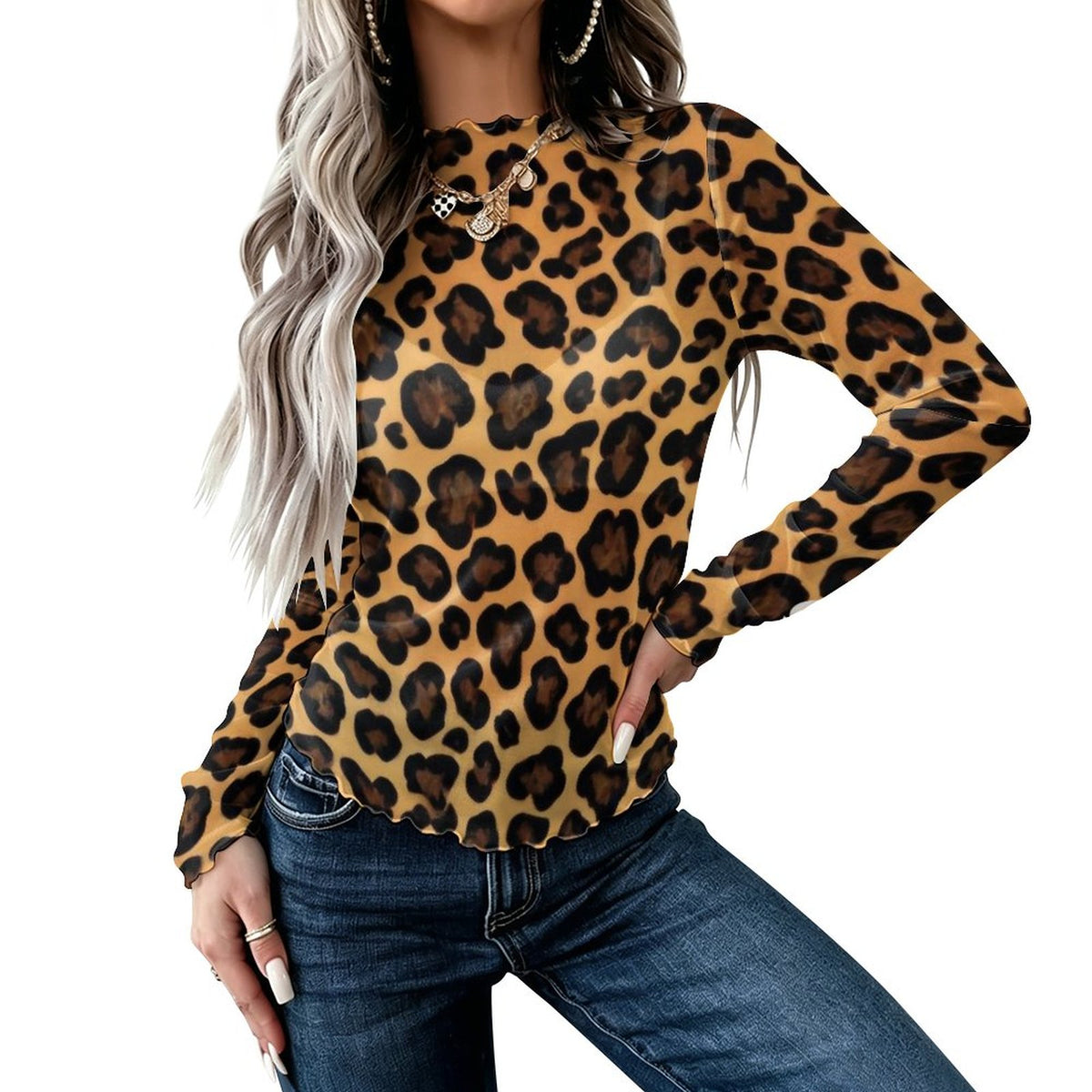 High Neck Mesh Top For Women(All-Over Printing)