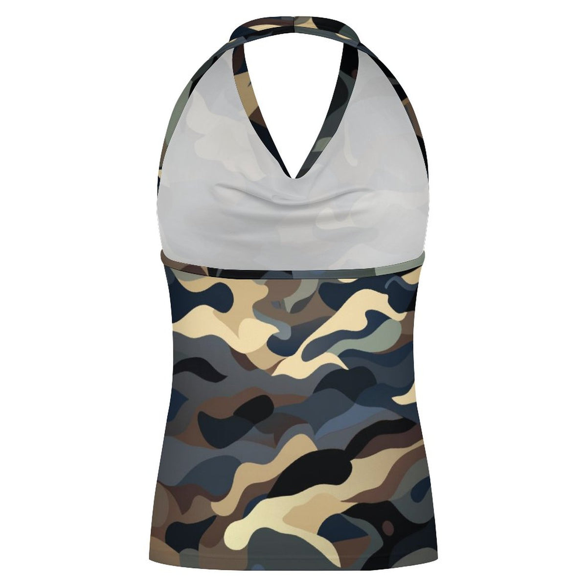 Women’s Draped Halter Top – Ocean Navy Camo