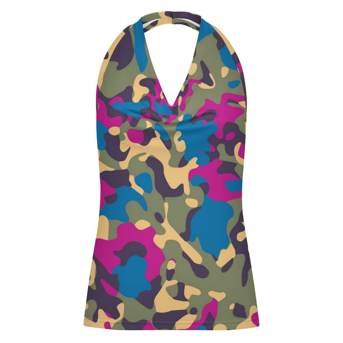 Women’s Draped Halter Top – Electric Neon Camo