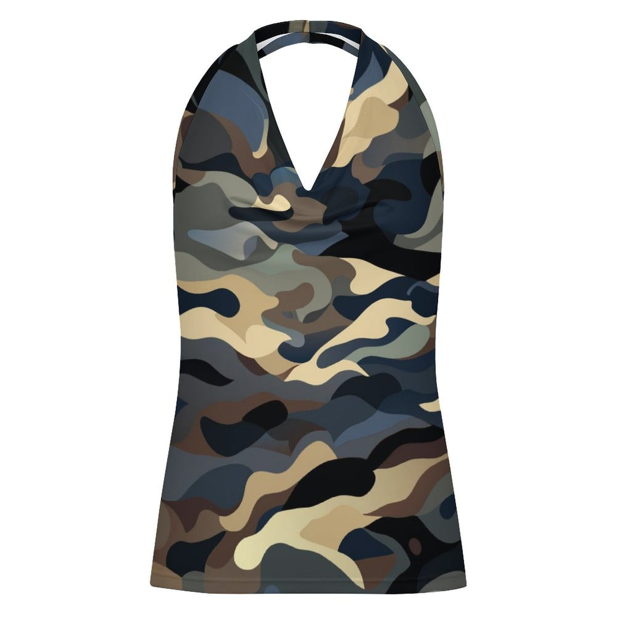 Women’s Draped Halter Top – Ocean Navy Camo