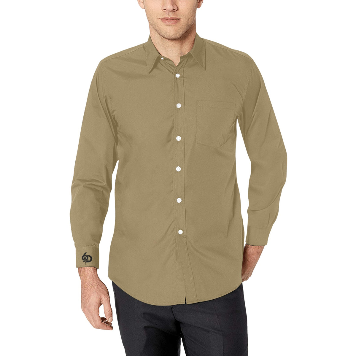 Men's Terracotta Accent Long Sleeve Button-Down Shirt