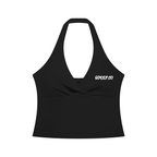 Women’s Ruched Halter Yoga Tank Top Black