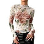 Rosé Sheer Mock Neck Top