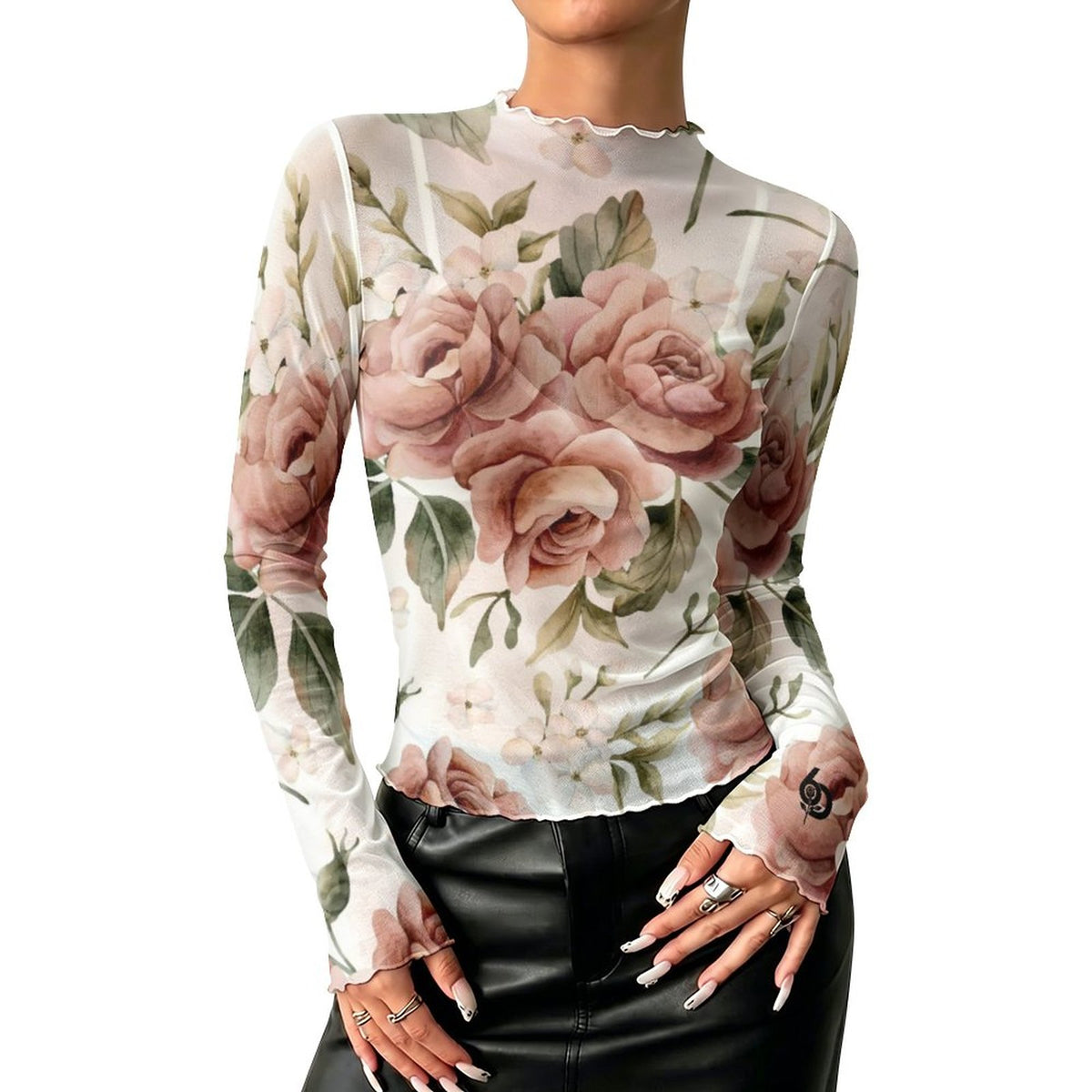 Rosé Sheer Mock Neck Top