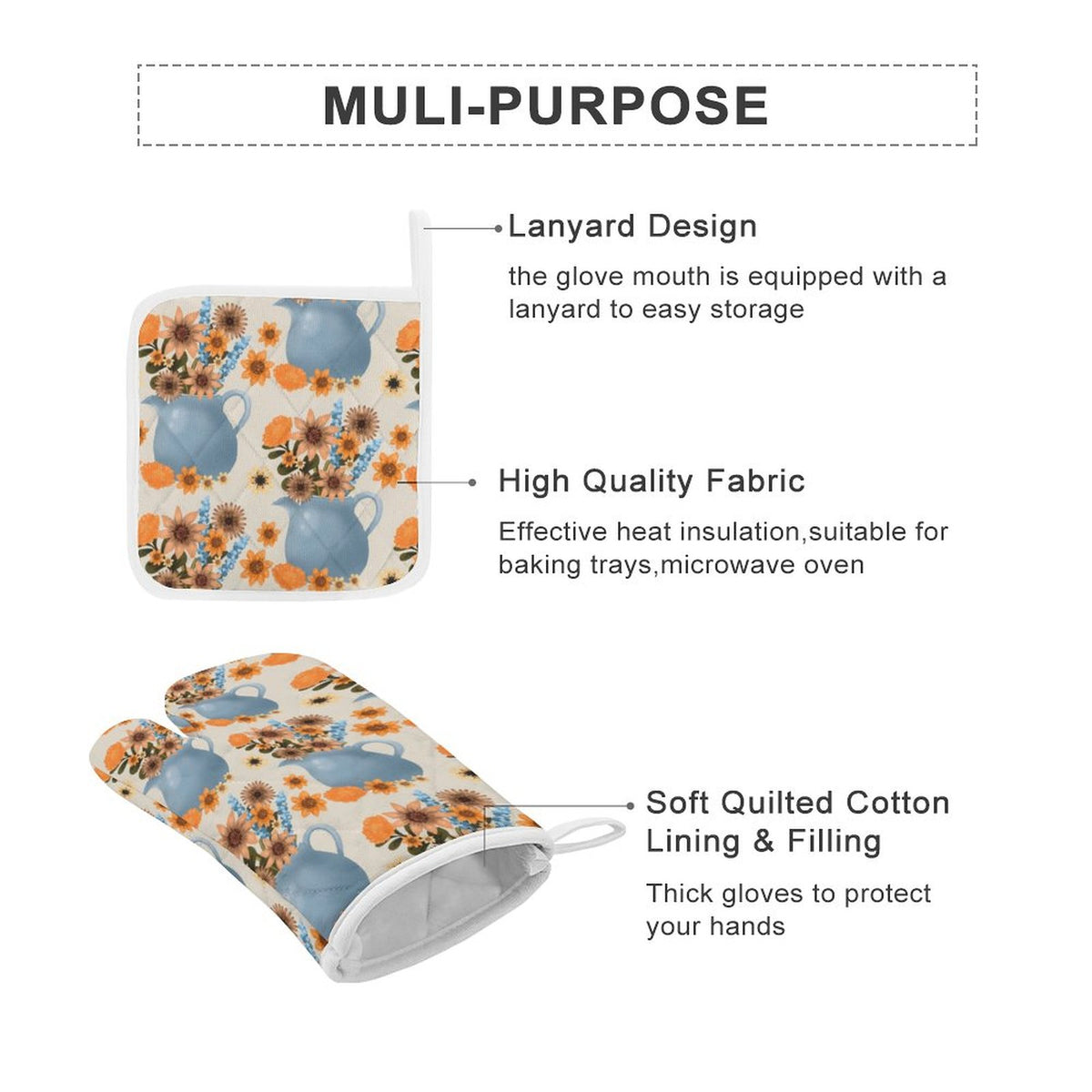 Oven Mitt & Pad Set of 3