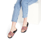 Women's Slide Sandals — Colorful Psychedelic Floral Strap