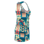 Geometric Retro Racerback Dress — Teal & Coral (Shop the Look) "Slides sold separately"