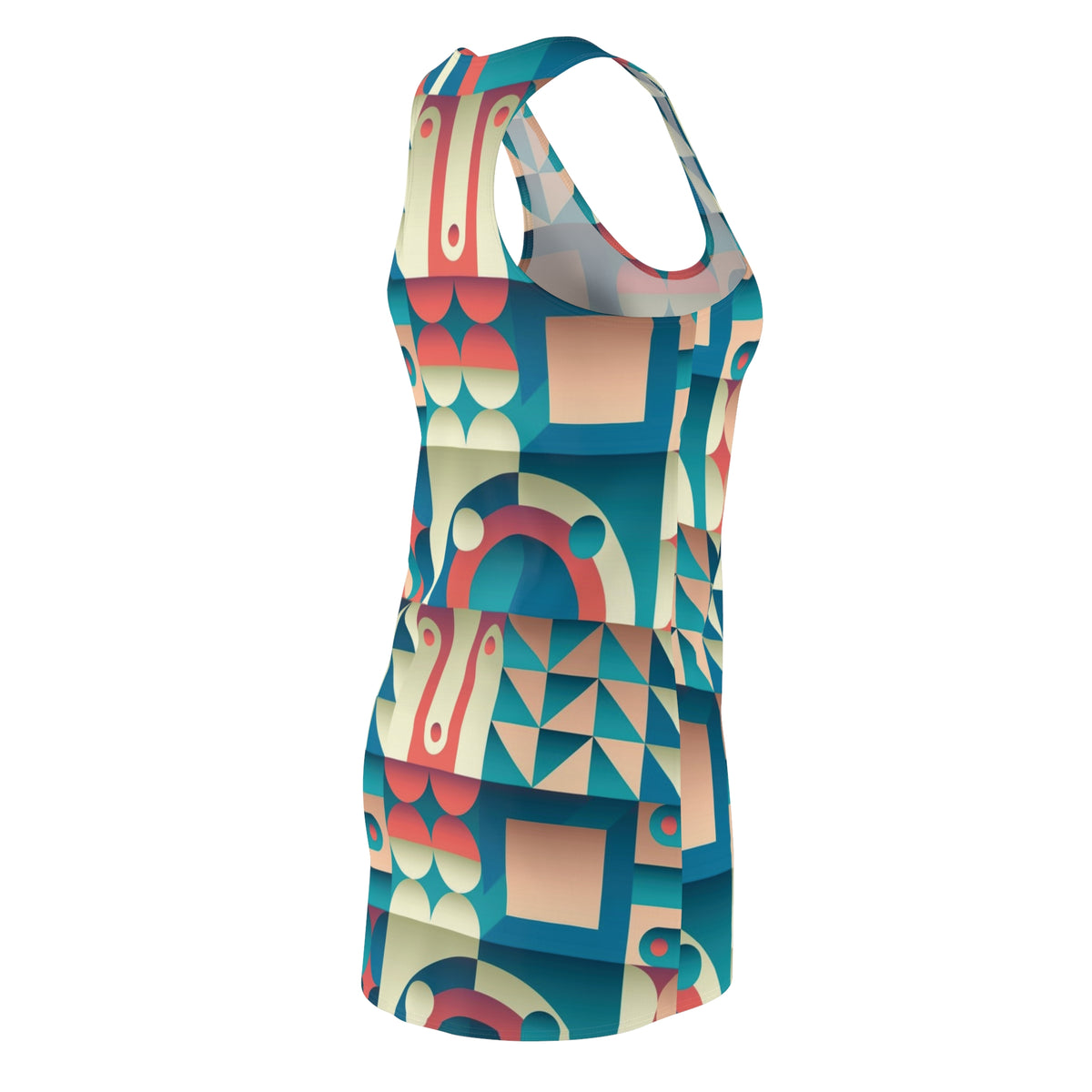 Geometric Retro Racerback Dress — Teal & Coral (Shop the Look) "Slides sold separately"