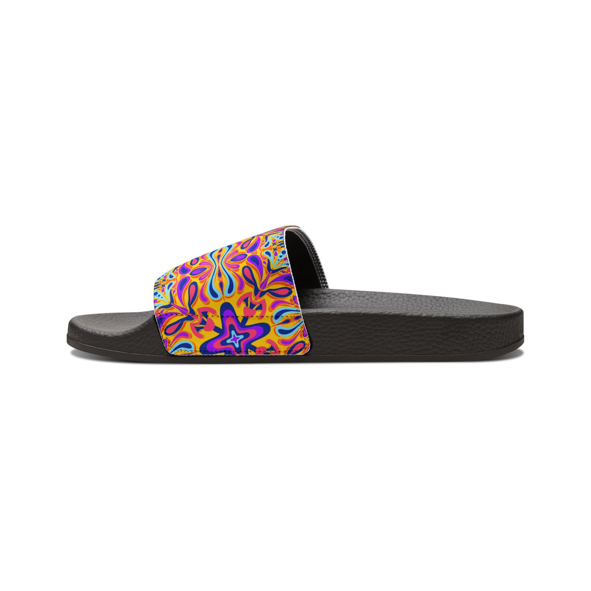 Women's Slide Sandals — Colorful Psychedelic Floral Strap