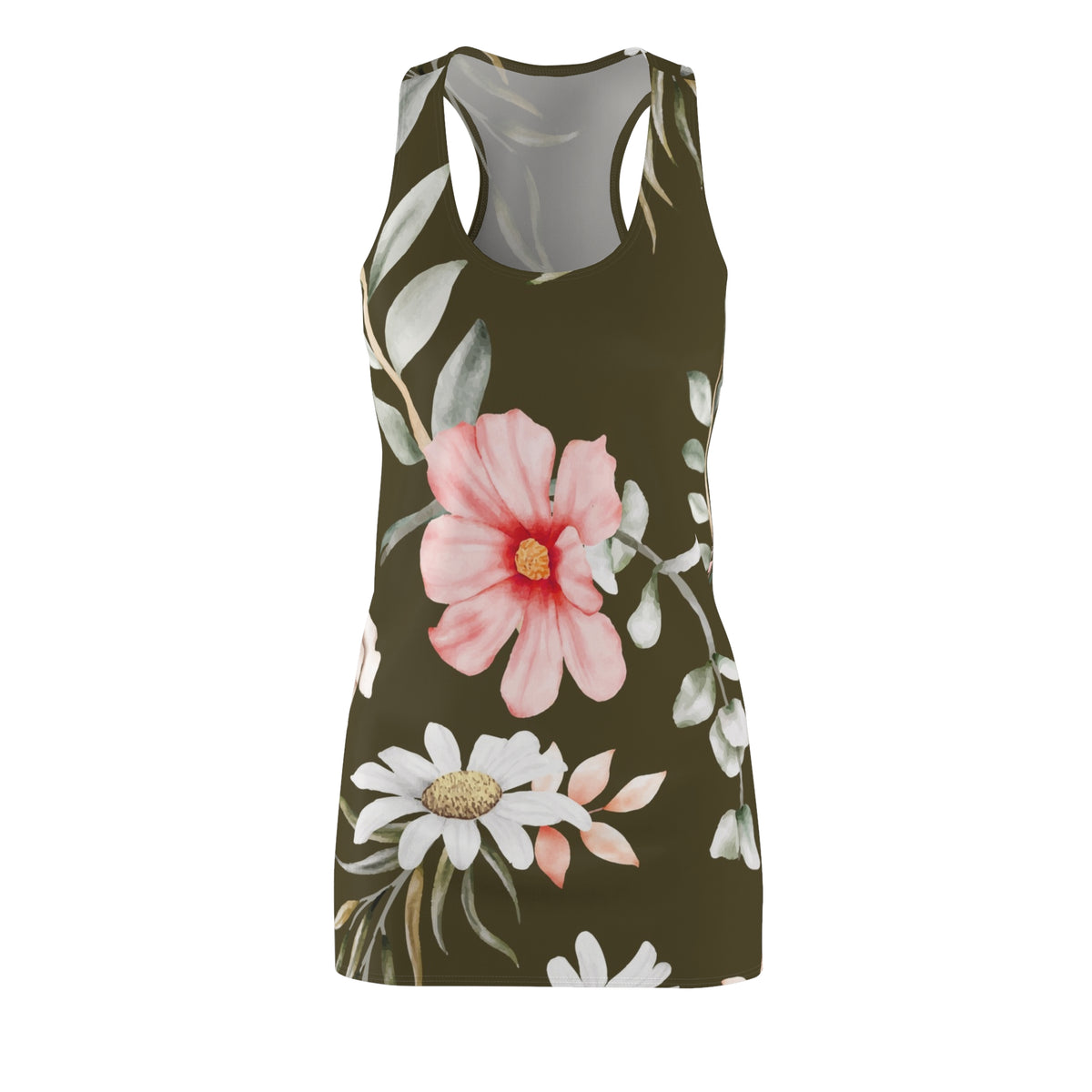 Floral Racerback Dress — Pink, White & Olive Blooms (Shop the Look) "Slides sold separately"