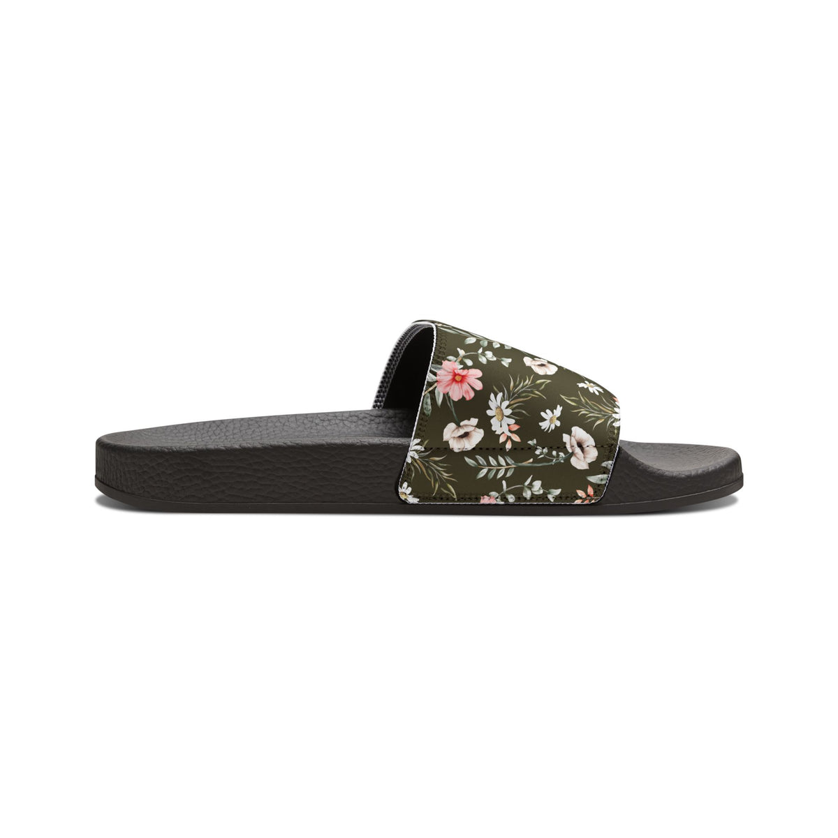 Women's Olive Floral Slide Sandals —Removable-Strap