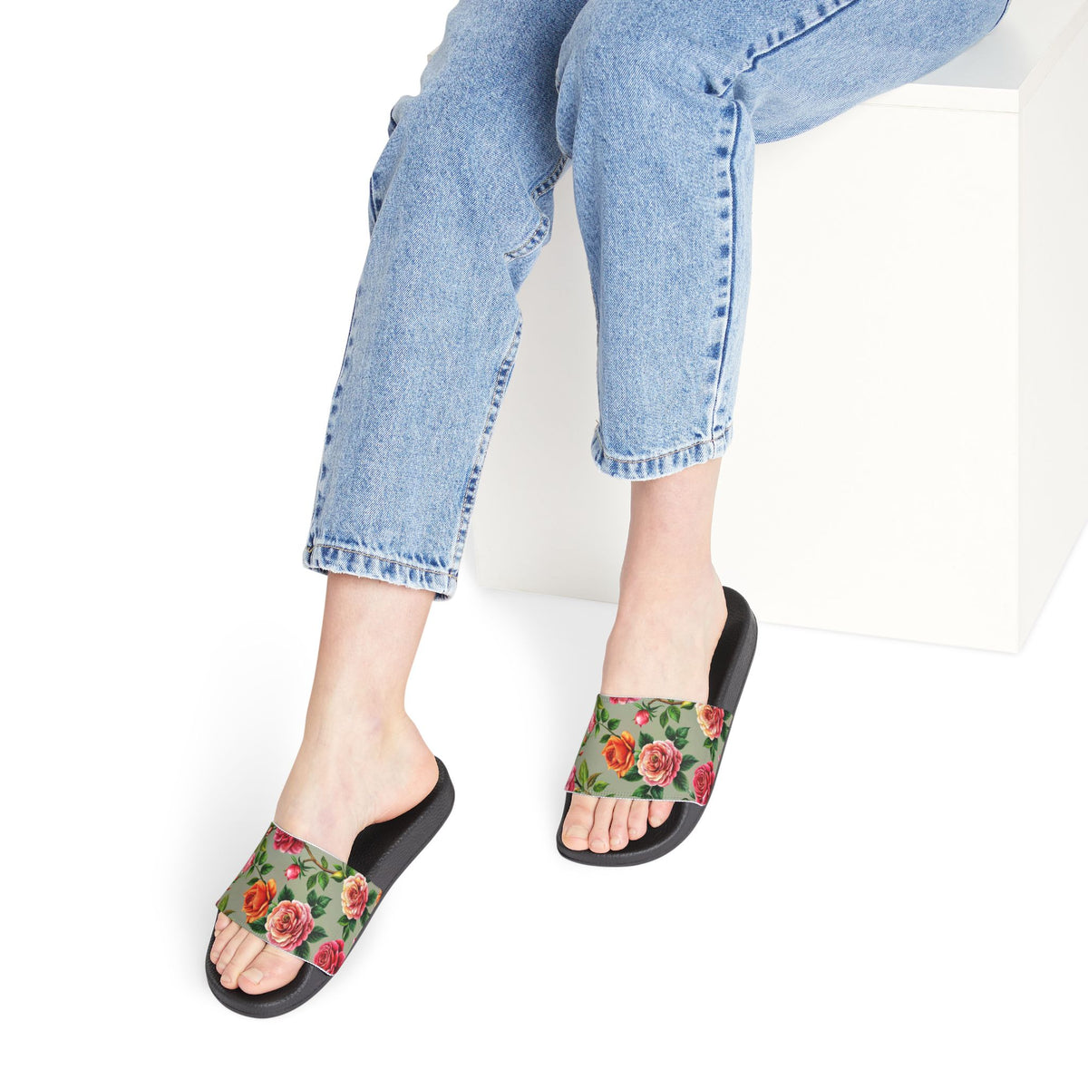 Floral Rose Slide Sandals — Women's Removable-Strap Pool Slides